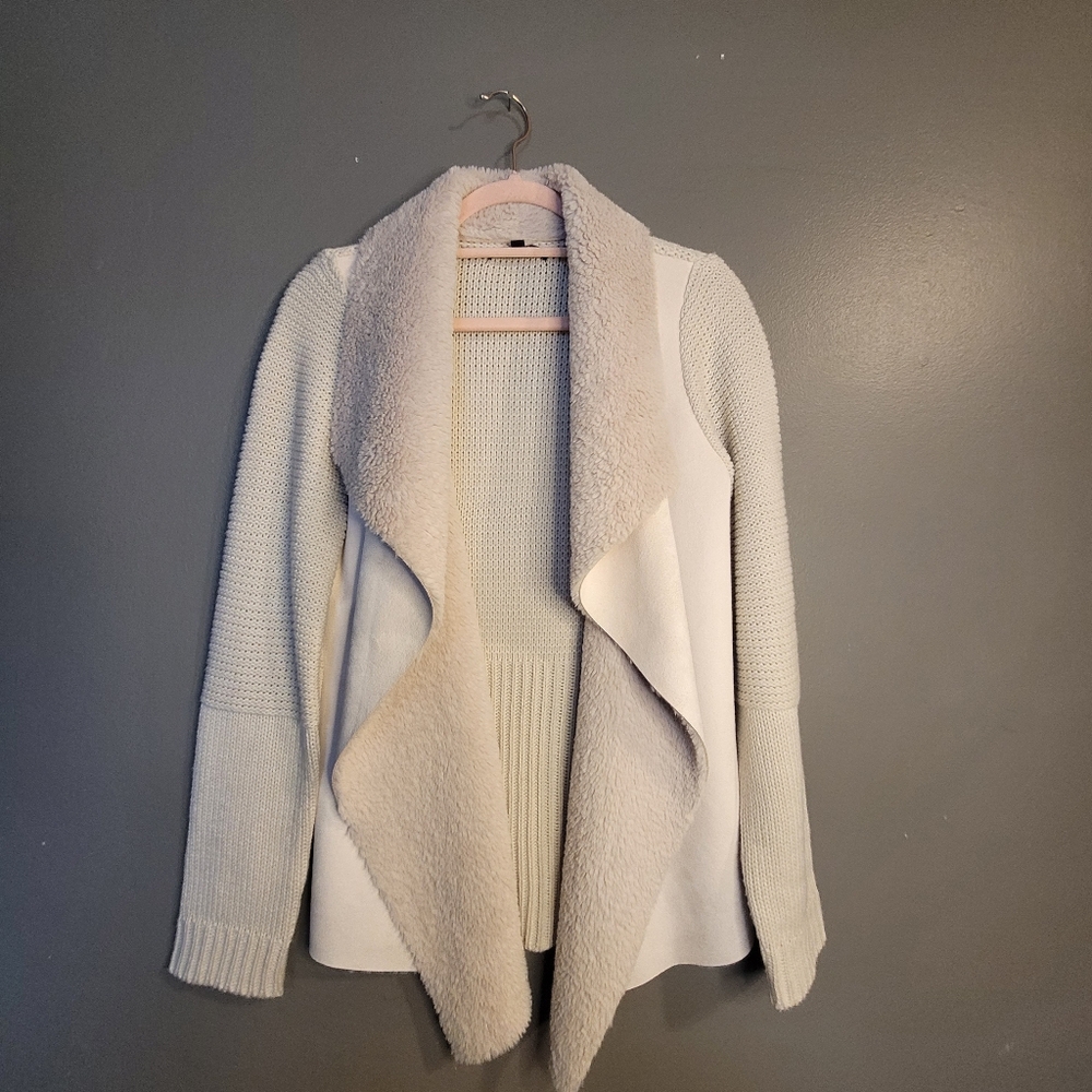 Vegan Suede Open Front Knit Blazer Cardigan - Picture 3 of 7
